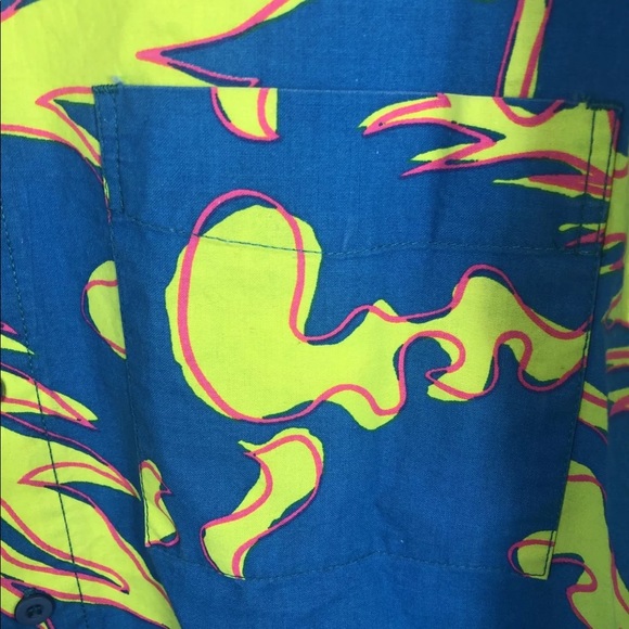 Ocean Pacific OP Vintage Hawaiian Shirt Surf Blue Neon Green Pink - Medium/Large - Picture 3 of 12